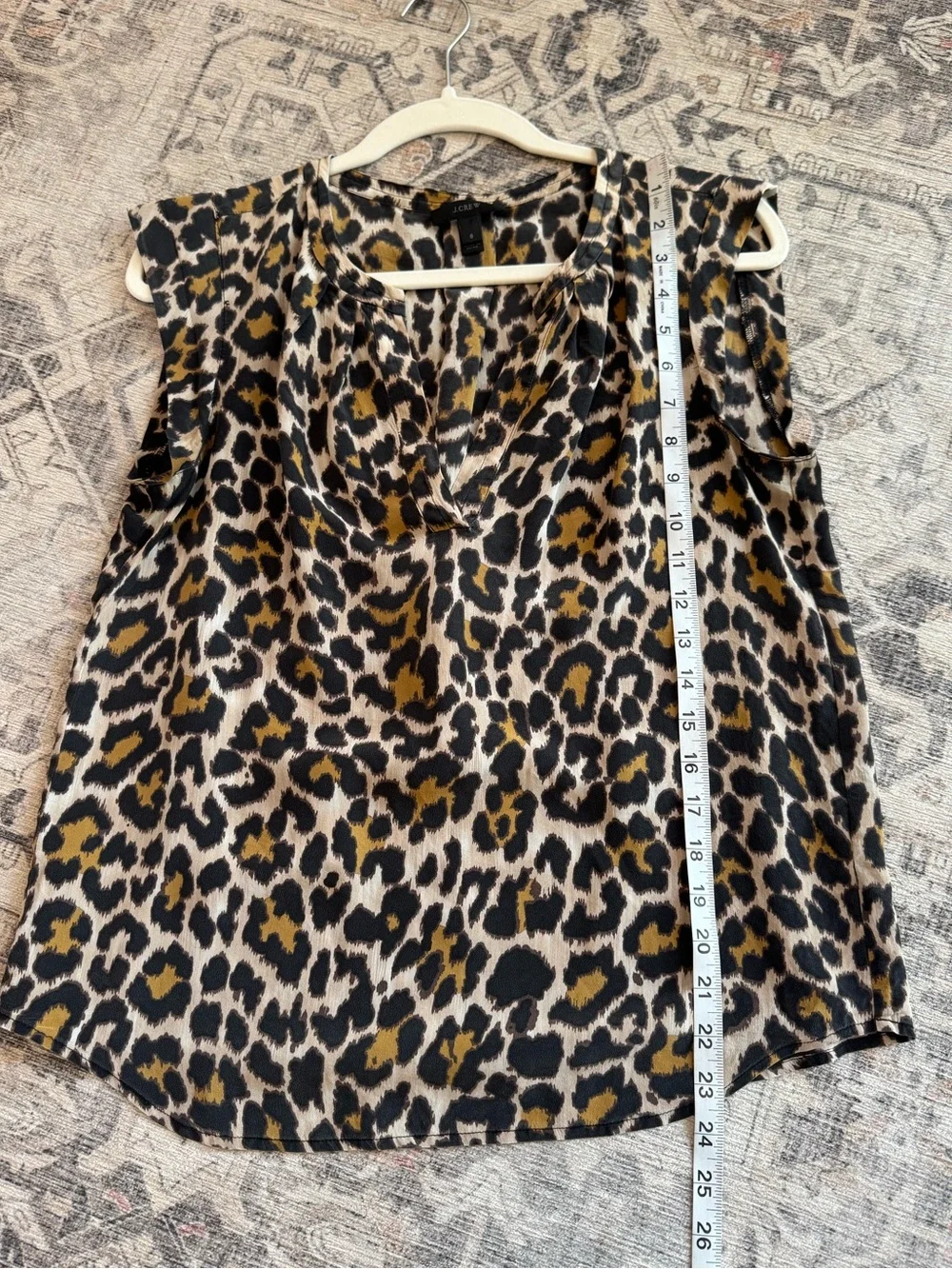 J.Crew Leopard Print 100% Silk V-Neck Cap-Sleeve Top, Size 8